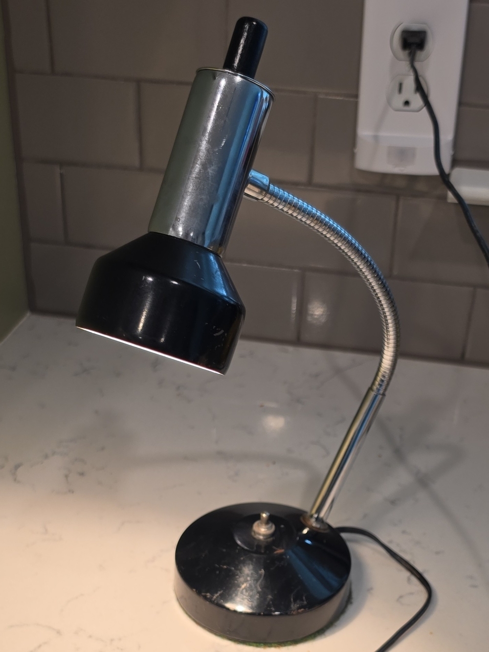 Vintage Black and Chrome Adjustable Gooseneck Desk Lamp - Unbranded